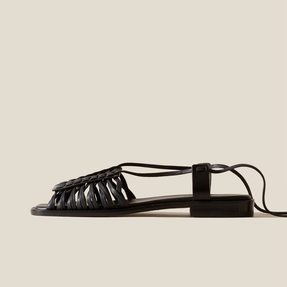 NWT Hereu Women's Consell Ankle Tie Calf Leather Sandal Black Size EU 41 US 10.5 - Picture 4 of 13